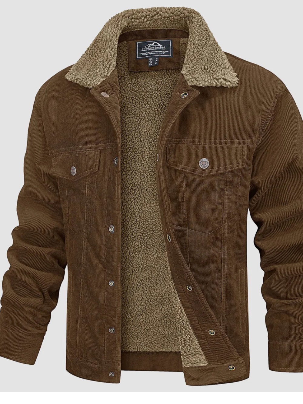magcomsen Men's Corduroy Jacket - Sherpa-Lined Winter Coat size small